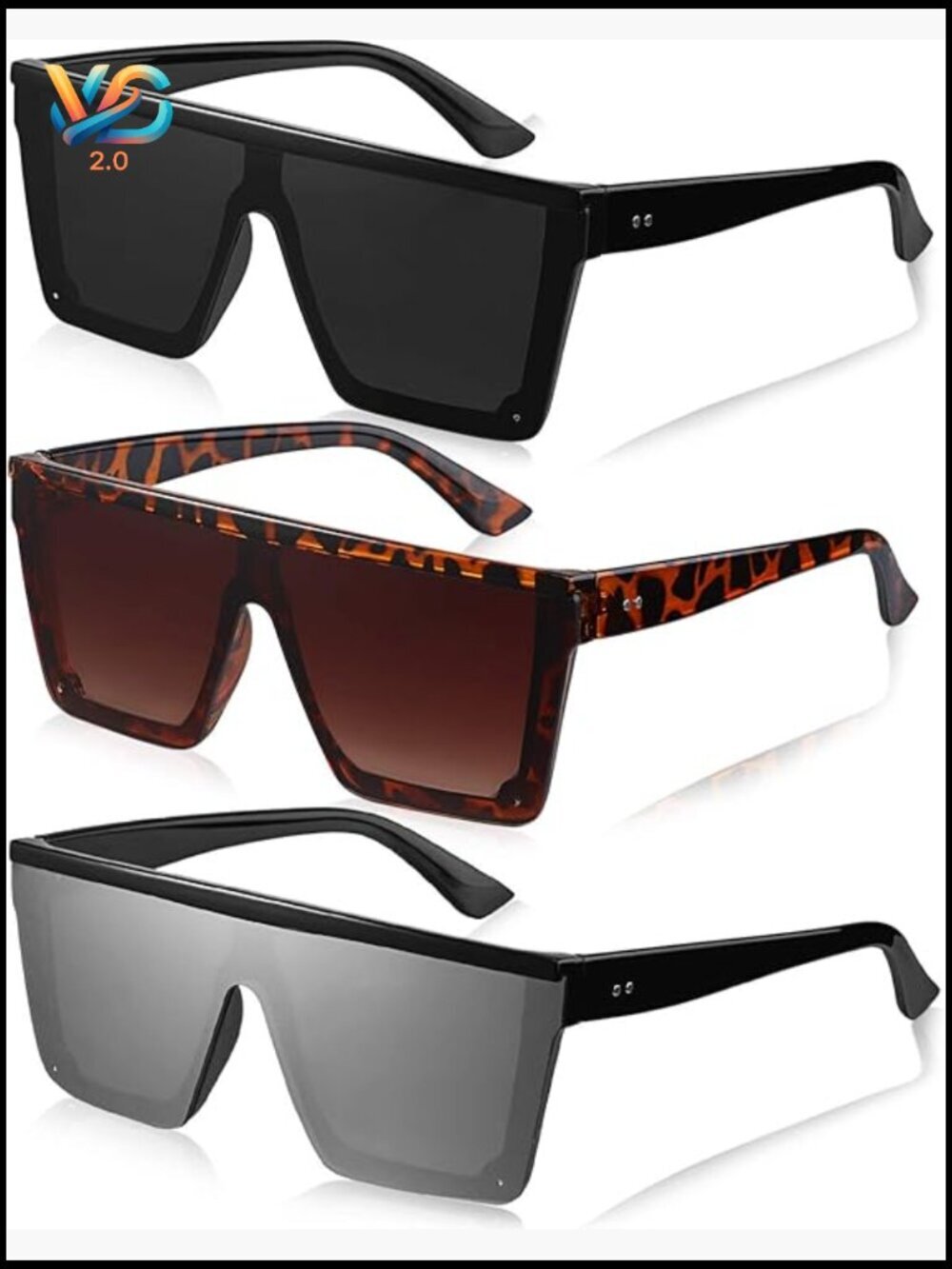 3 Pairs Oversized Flat Top Sunglasses Vintage Square Unisex Shade Glasses